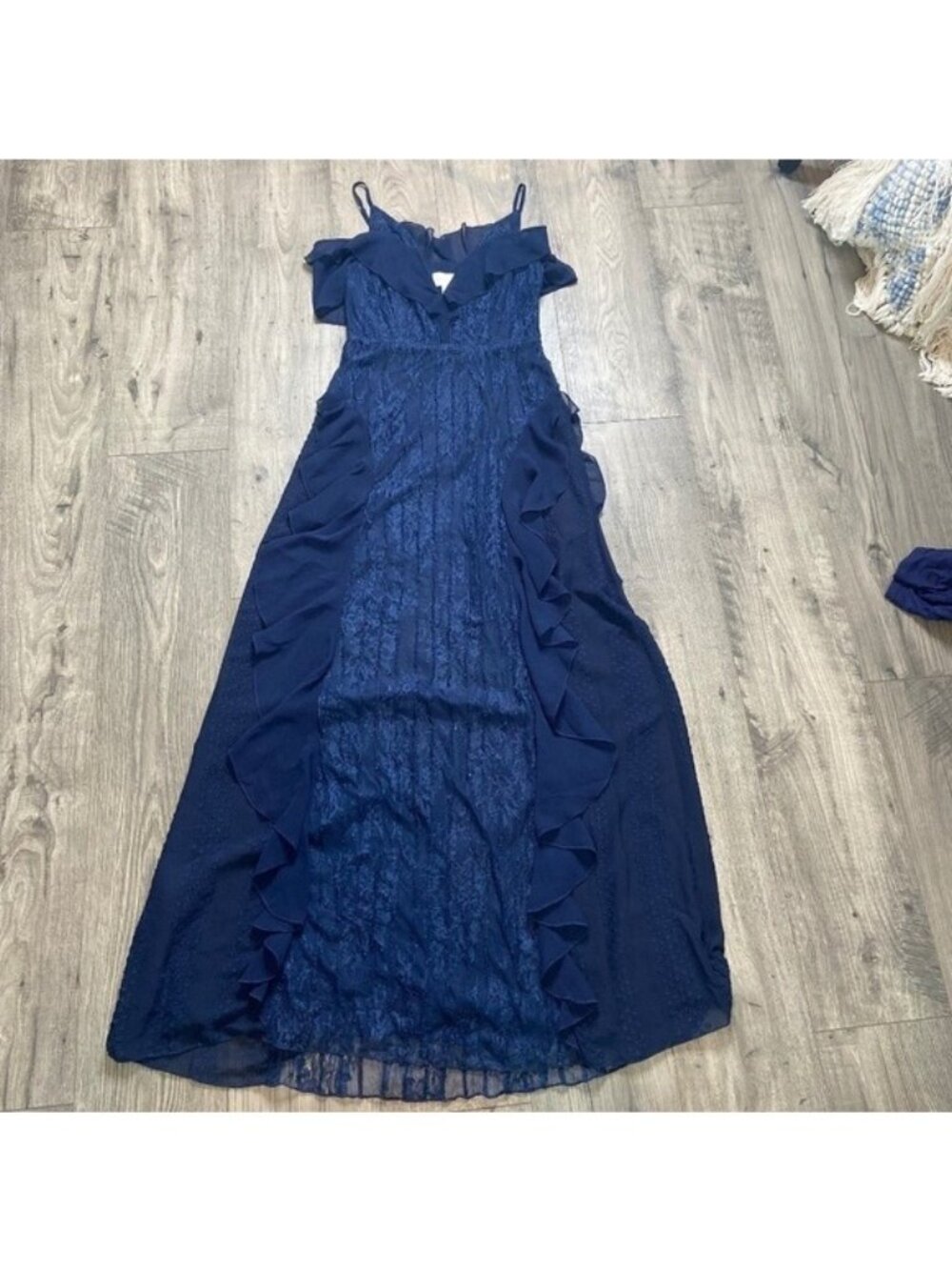 Anthropologie Foxiedox NWT Pintuck Lace Chiffon Maxi Dress Navy Blue Size Small - Picture 3 of 10